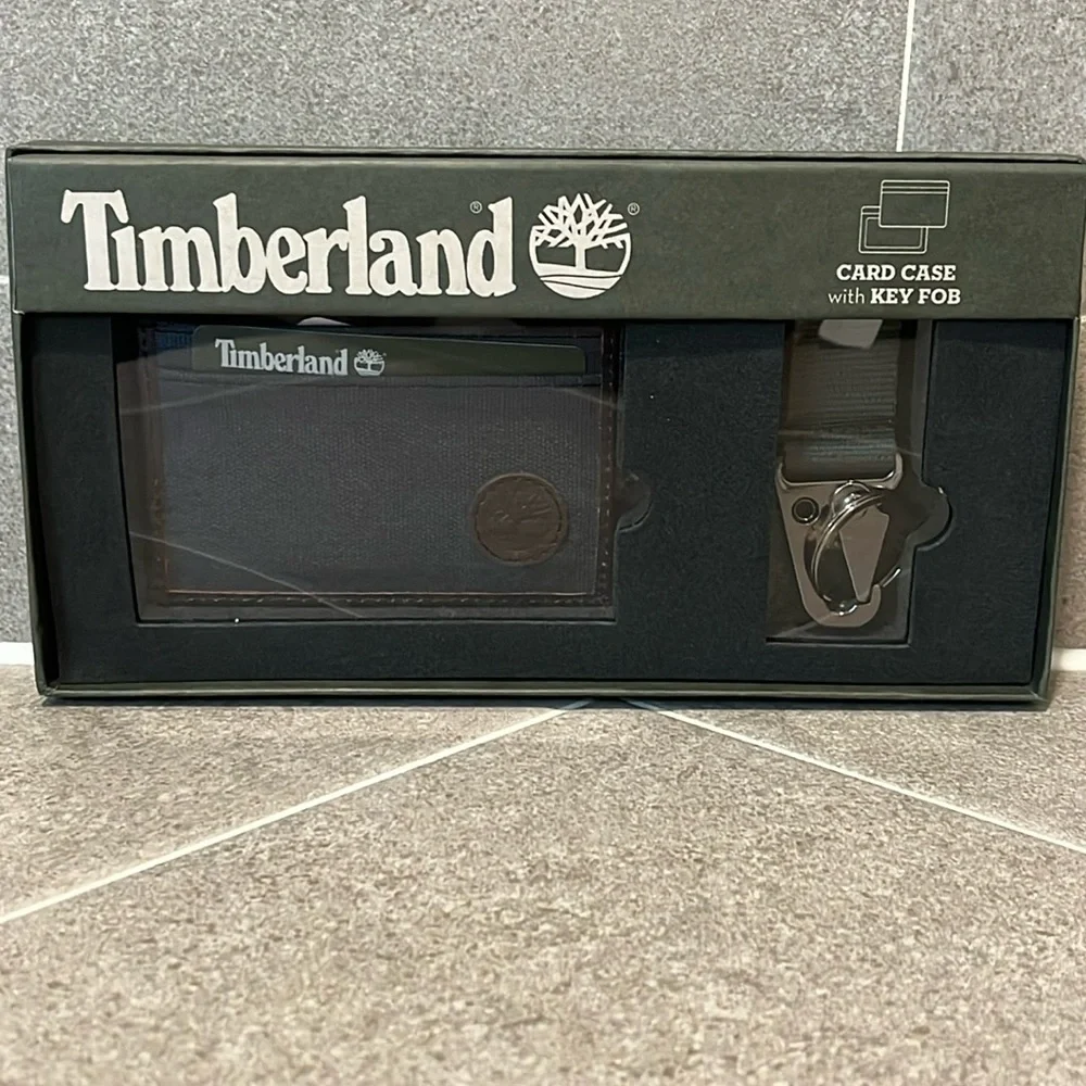 Timberland ID Card Case Wallet and Key Ring FOB Gift Boxed Set new blue green